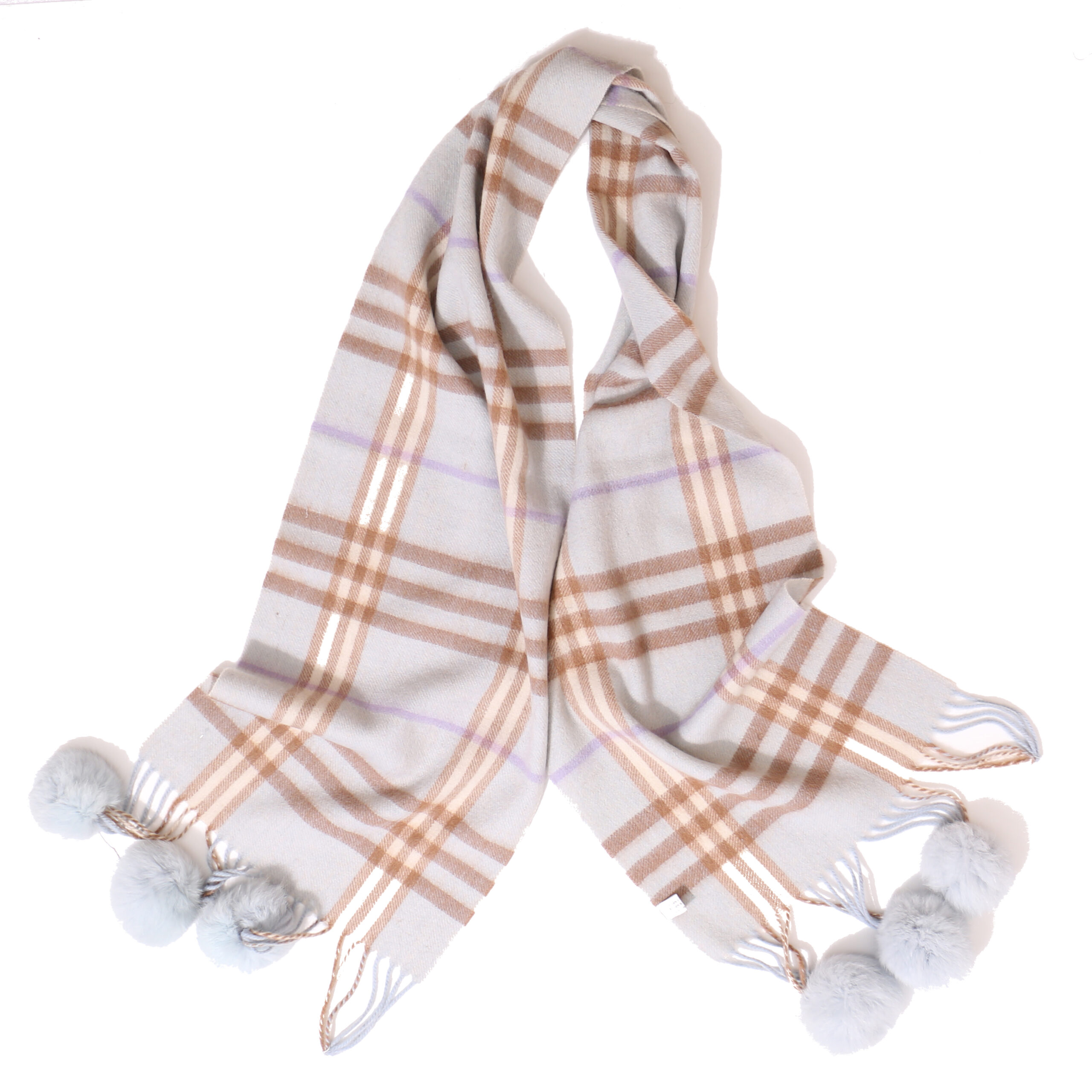 TARTAN SCARF WITH RABBIT FUR